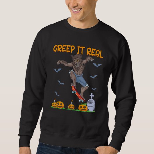 Werewolf Skater Halloween Skateboarding Creep It R Trui (Voorkant)