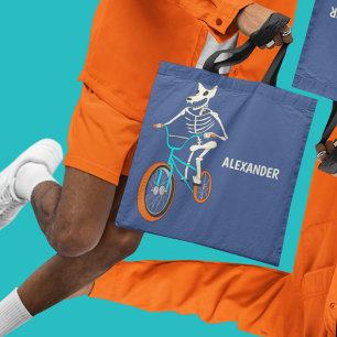 Werewolf Skelet Reizend op een BMX-Fiets Gepersona Tote Bag