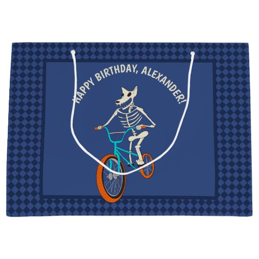 Werewolf Skeleton on a BMX Bike Boys Birthday Groot Cadeauzakje (Voorkant)