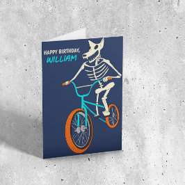Werewolf Skeleton on a BMX Bike Boys Birthday Kaart