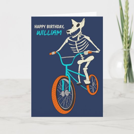 Werewolf Skeleton on a BMX Bike Boys Birthday Kaart (Voorkant)