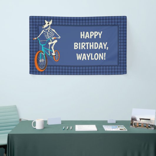 Werewolf Skeleton on a BMX Bike Boys Birthday Spandoek (Beurs)
