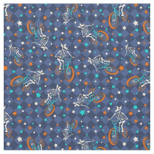 Werewolf Skeletons and BMX Bikes Patterned Stof (Close Up)