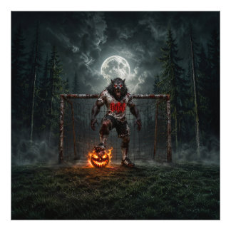 Werewolf Soccer Player Halloween Horror Art Foto Afdruk