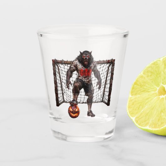 Werewolf Soccer Player Halloween Horror Art Shot Glas (Voorkant)