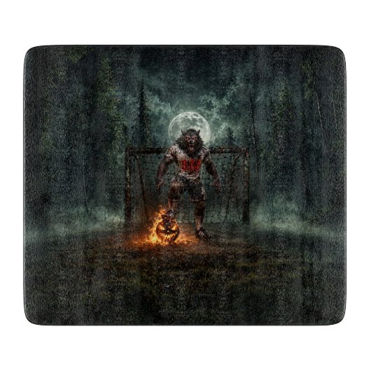 Werewolf Soccer Player Halloween Horror Art Snijplank (Voorkant)