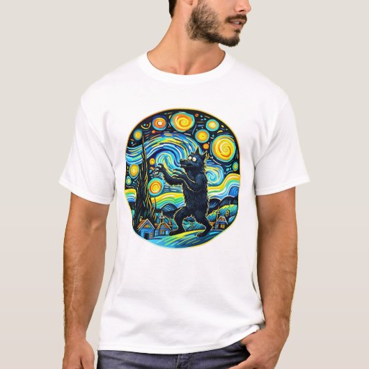 Werewolf Starry Night Van Gogh T-shirt - Grappig & (Voorkant)