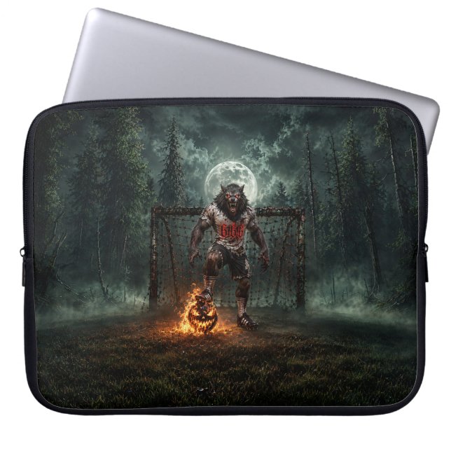 Werewolf-voetbalspeler Halloween-horror kunst Laptop Sleeve (Voorkant)