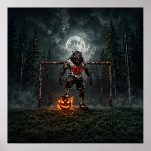 Werewolf Voetbalspeler Halloween Horror Kunst Poster (Voorkant)