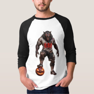 Werewolf-voetbalspeler Halloween-horror kunst T-shirt