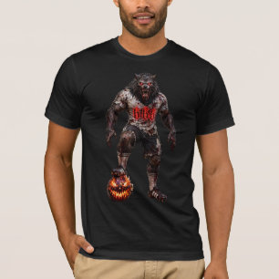 Werewolf-voetbalspeler Halloween-horror kunst T-shirt