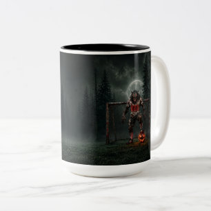 Werewolf-voetbalspeler Halloween-horror kunst Tweekleurige Koffiemok