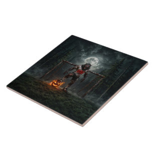 Werewolf-voetbalspeler Halloween-horrorart Tegeltje