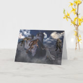 Werewolven en Ghost op een Castle Halloween Kaart (Gele Bloem)