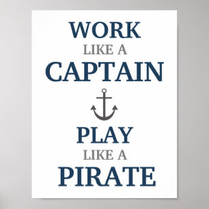 Werk als een kapitein Nautische kinderkamerprint Poster