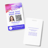 Werk Foto ID QR Code Roze Paarse Badge (Voor- en achterkant)