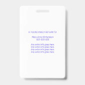 Werk Foto ID QR Code Roze Paarse Badge (Achterkant)