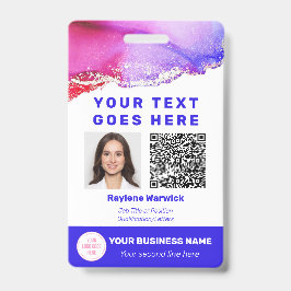 Werk Foto ID QR Code Roze Paarse Badge