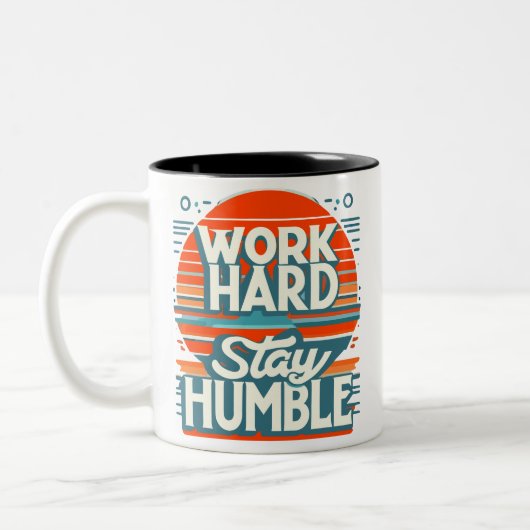 Werk hard, blijf nederig tweekleurige koffiemok (Links)