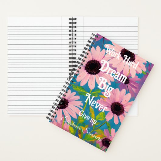 Werk Hard Dream Big Floral Daisy Inspiratie Volwas Notitieboek (Binnen)