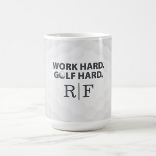 Werk Hard Golf Hard Monogram Initial Retro Stijl Koffiemok