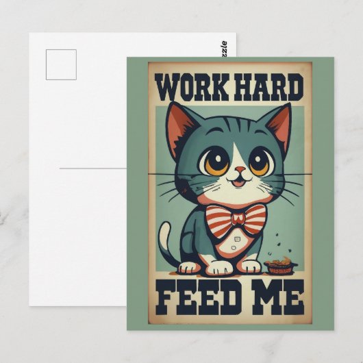 Werk hard Oude  Cat Briefkaart (Voorkant / Achterkant)