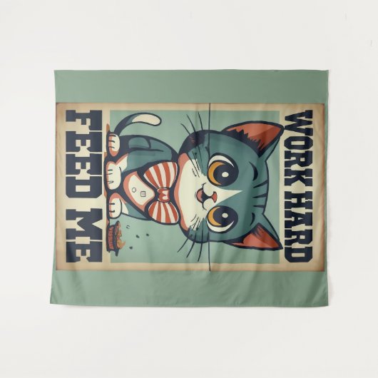 Werk hard Oude Cat Wandkleed (Voorkant (horizontaal))