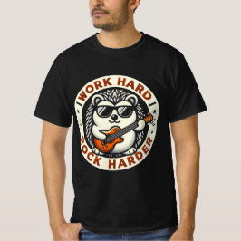 Werk Hard Rock Harder Cool Hedgehog Gitaar Ontwerp T-shirt