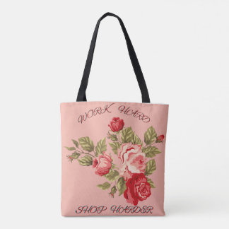 WERK HARD SHOP HARDER ROZE EN RODE WATERVERF ROOS TOTE BAG