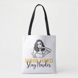 "Werk hard, sla harder" Motivatie Tote Bag