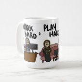 Werk hard, speel hard, nap hard koffiemok (Voorkant links)
