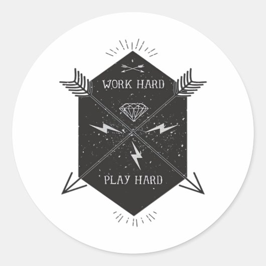 Werk hard Speel zo hard Klassiek Ronde Sticker (Voorkant)