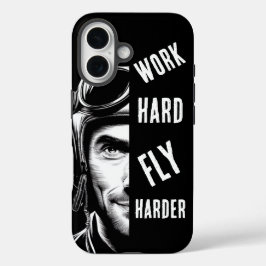 Werk hard, Vlieg harder, Piloot, Comic iPhone 16 Hoesje