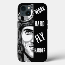 Werk hard, Vlieg harder, Piloot, Comic Case-Mate iPhone Case