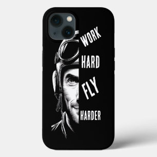 WERK hard, Vlieg Harder, Piloot, Strip iPhone 13 Hoesje
