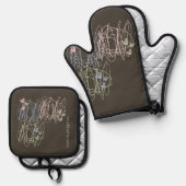 Werk in uitvoering krabbelontwerp ovenwant & pannenlap set (Voorkant / Achterkant)