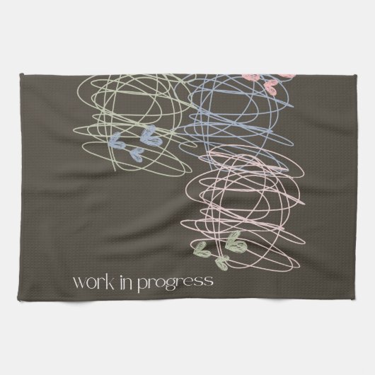 Werk in uitvoering krabbelontwerp theedoek (Horizontaal)