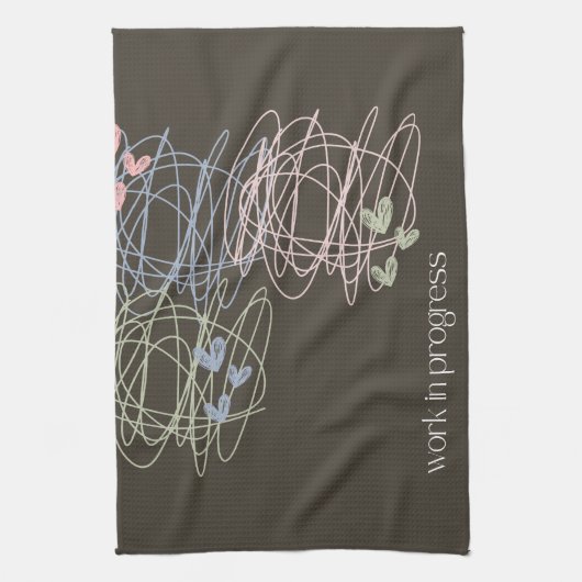Werk in uitvoering krabbelontwerp theedoek (Verticaal)