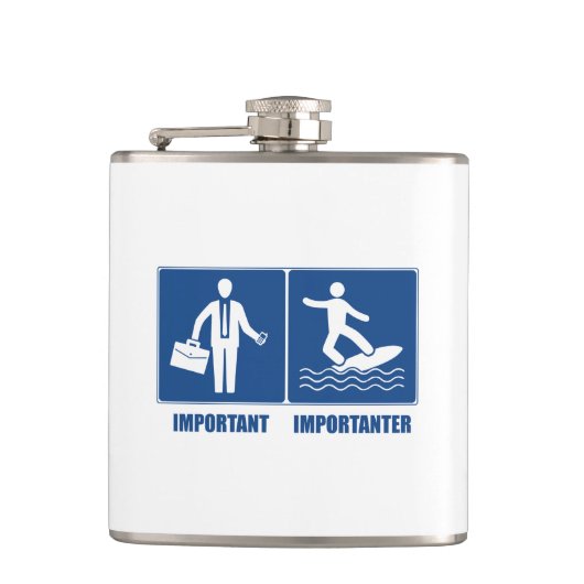 Werk is belangrijk, surfen is belangrijk heupfles (Voorkant)