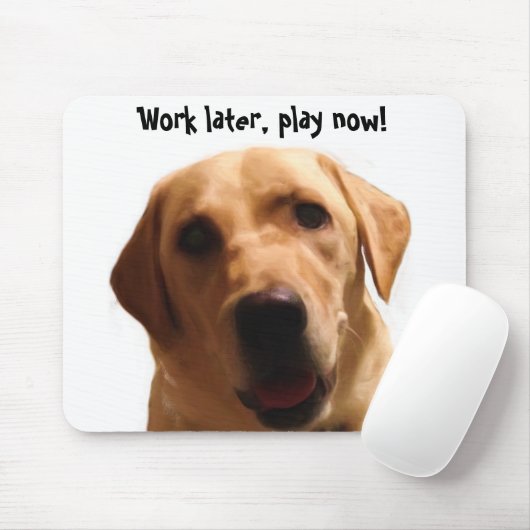 Werk later, speel nu! | Funny Yellow Lab Mousepad Muismat (Met muis)
