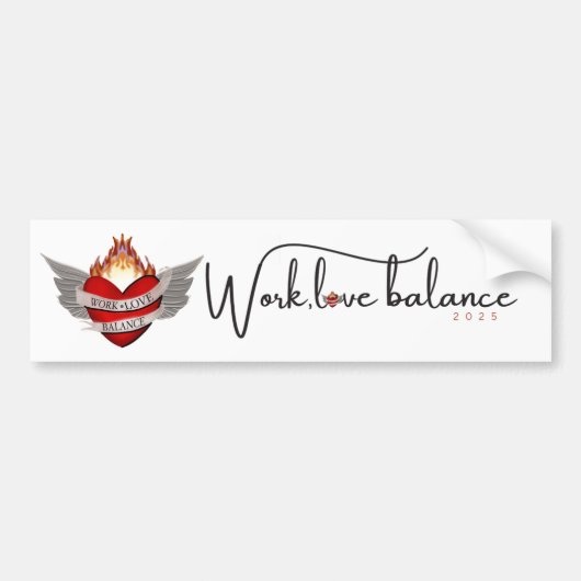 Werk, Liefde, Evenwicht in witte schrifttypes Bumpersticker (Voorkant)