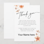 Werk met warme aquarel bloemen kalligrafie bruilof bedankkaart (Voorkant / Achterkant)