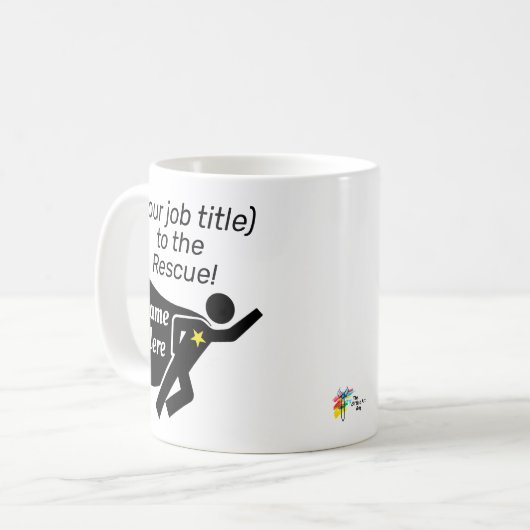 Werk Mok Gepersonaliseerde Superheld Job Titel en  (Voorkant links)