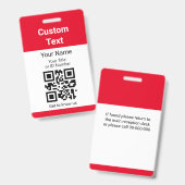 Werk Naam ID Titel En QR Code Eenvoudig Rood Badge (Voor- en achterkant)