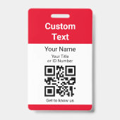 Werk Naam ID Titel En QR Code Eenvoudig Rood Badge (Voorzijde)
