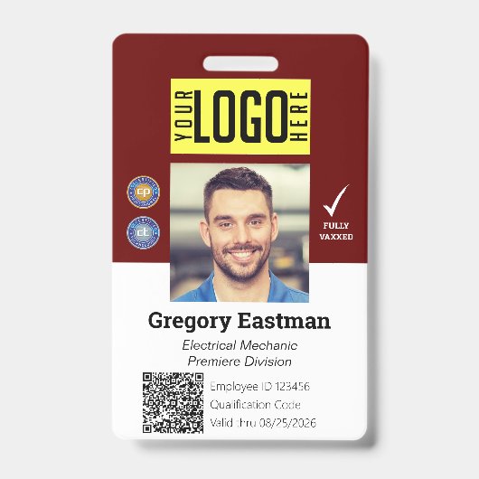 Werk QR-code foto ID rode witte badge (Voorzijde)