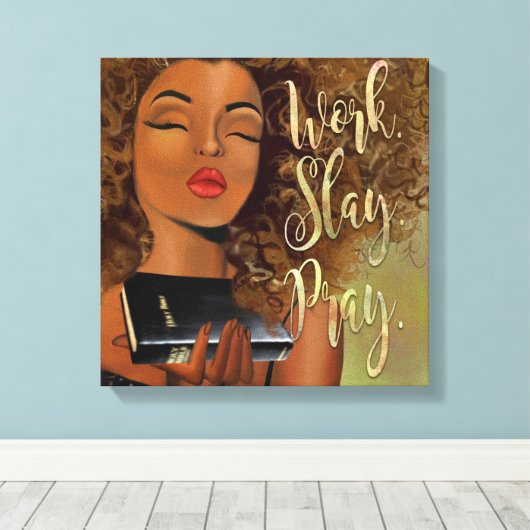 Werk. Slay. Bid. bevestiging Canvas Afdruk (Insitu (Houten vloer))