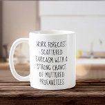 Werk Voorspelling Fun Collega Werk Bestie Gift Kan Koffiemok<br><div class="desc">Heb je een werk bestie met een gevoel van humor? Deze mok verpest het! 'Work Forecast'-vibes: sarcasme,  koffie en een scheutje gemompelde scheldwoorden. Perfect voor de kantoor of als voor de witte olifant cadeau uitwisseling op Kantoor vakantie feesten!</div>