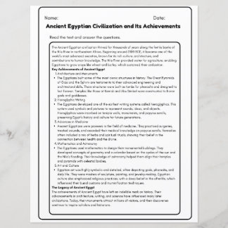 Werkblad Oude Egyptische Beschaving