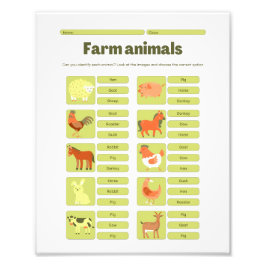 Werkblad voor het herkennen van boerderijdieren foto afdruk
